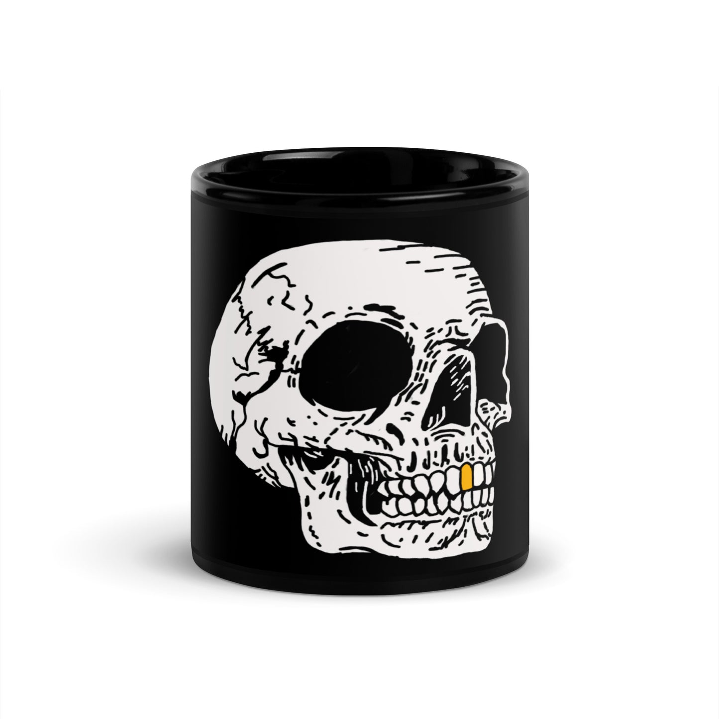 Gold Tooth Skull Black Glossy Mug