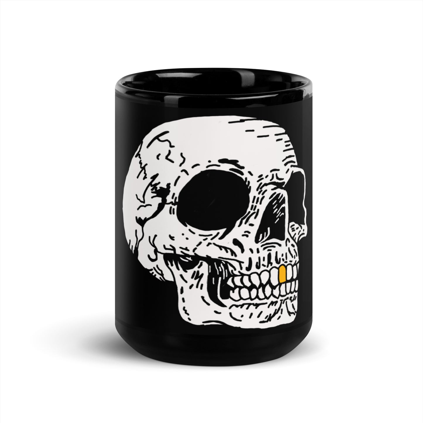 Gold Tooth Skull Black Glossy Mug