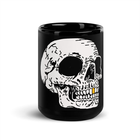 Gold Tooth Skull Black Glossy Mug