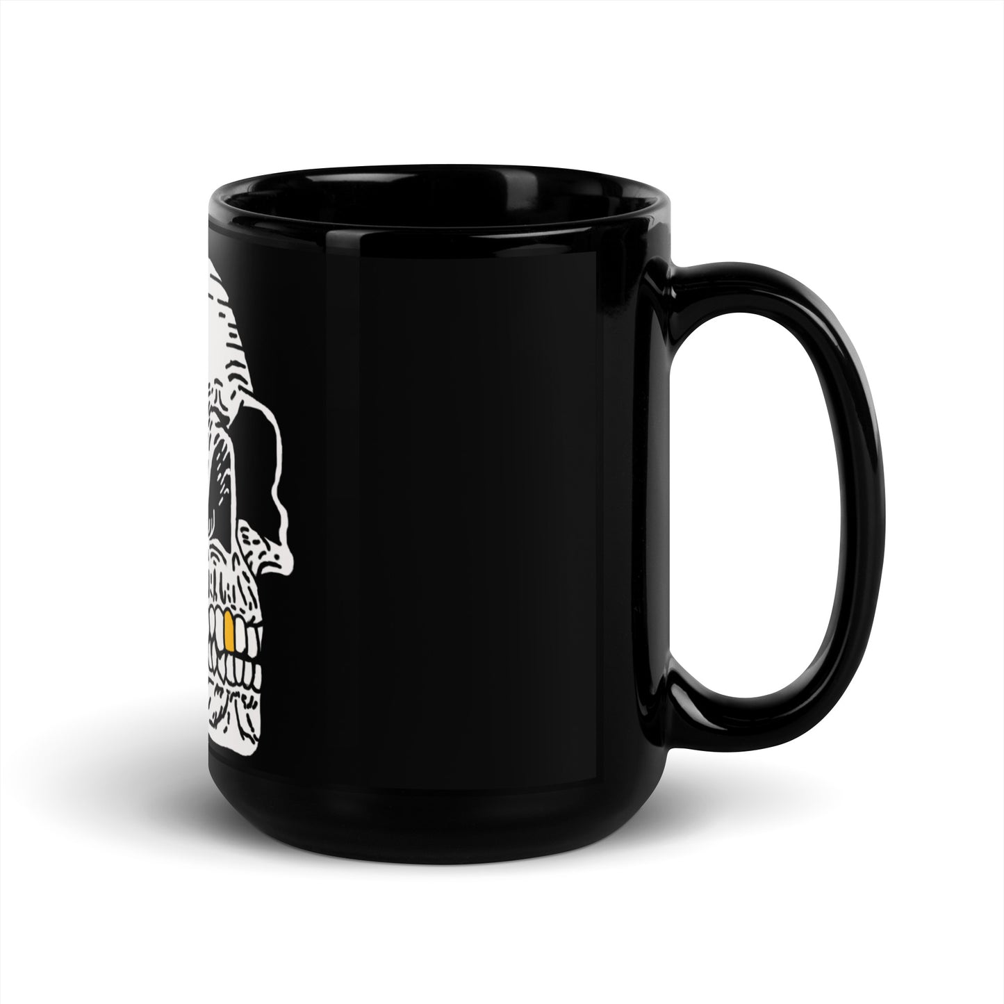 Gold Tooth Skull Black Glossy Mug
