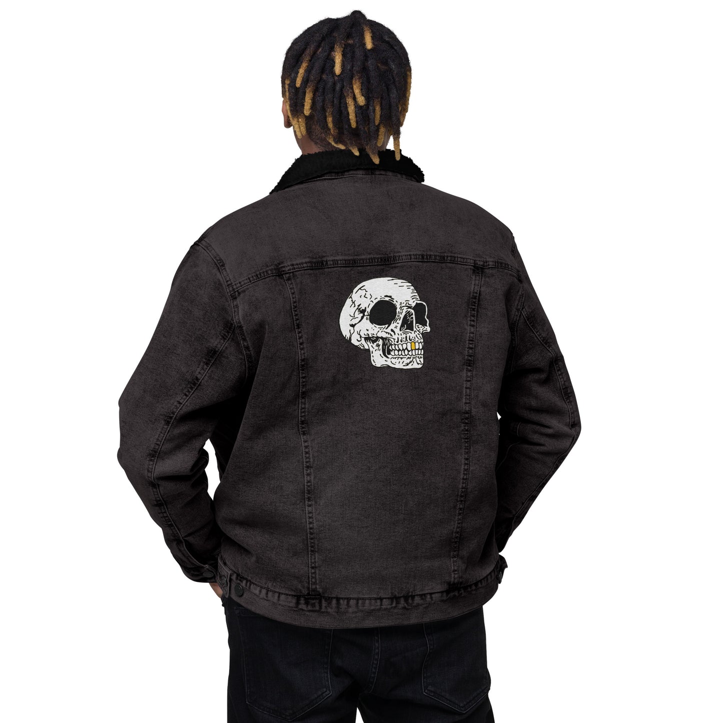 Gold Tooth Skull Unisex denim sherpa jacket