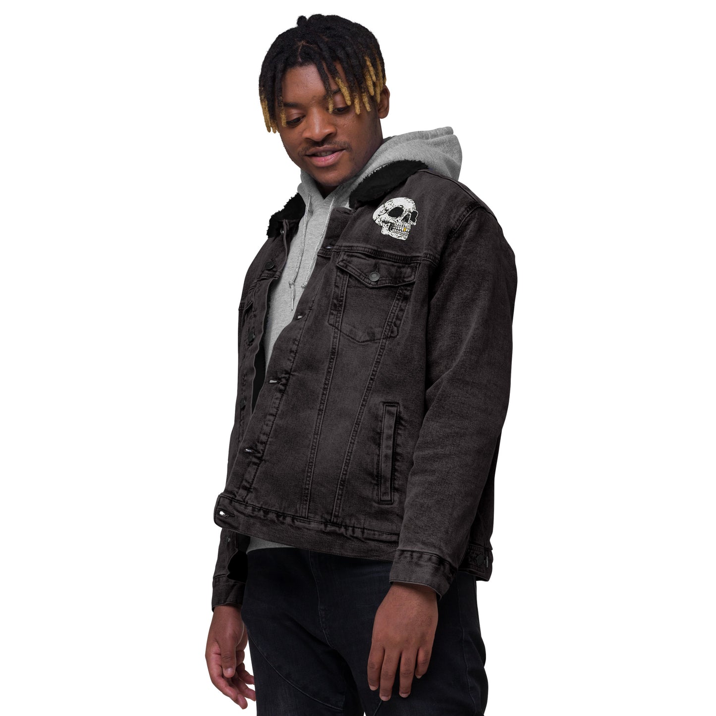 Gold Tooth Skull Unisex denim sherpa jacket