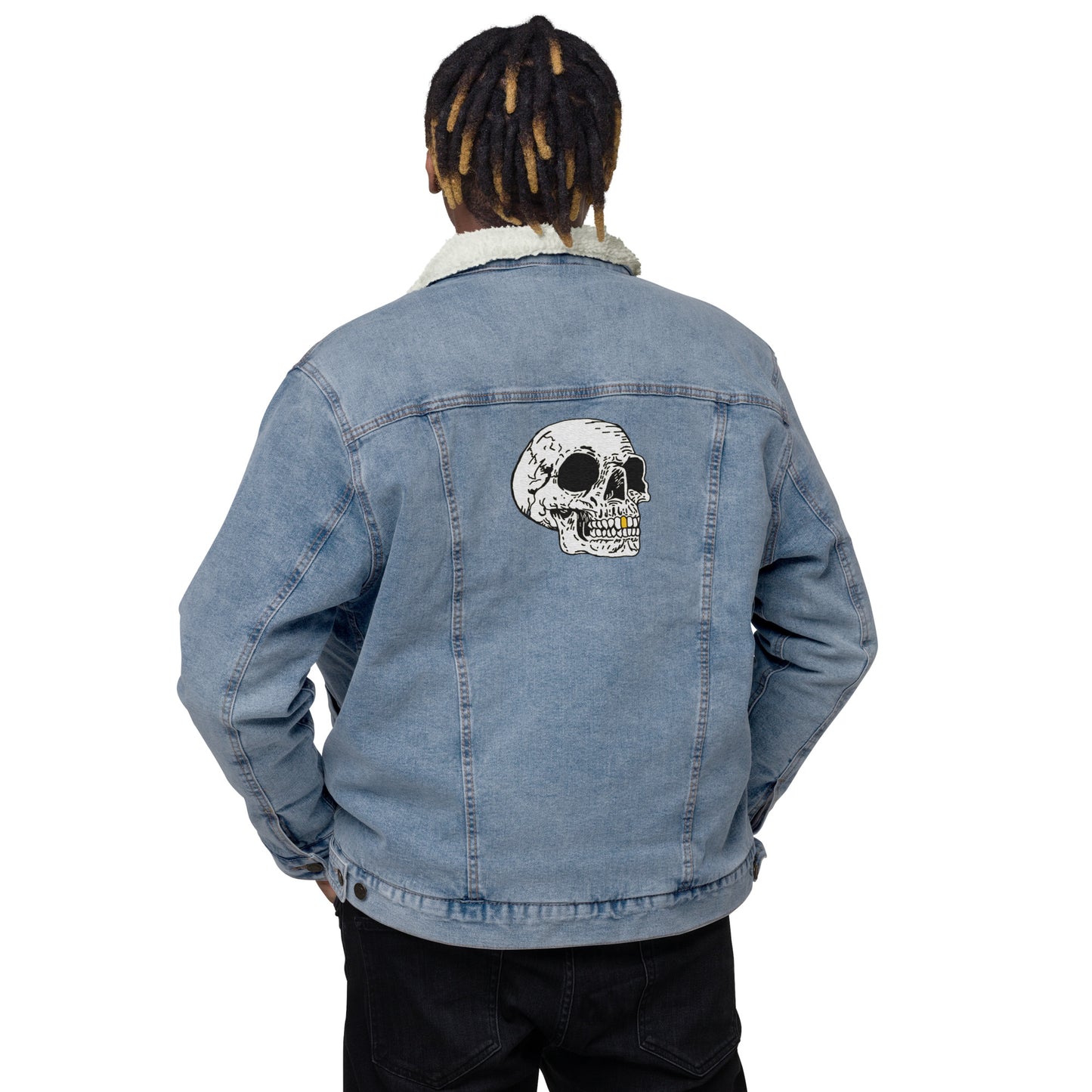 Gold Tooth Skull Unisex denim sherpa jacket