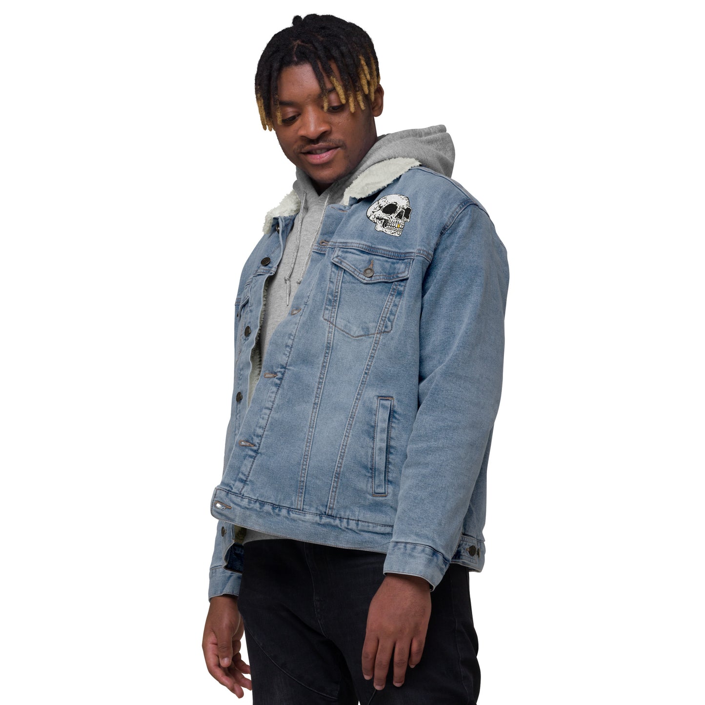 Gold Tooth Skull Unisex denim sherpa jacket